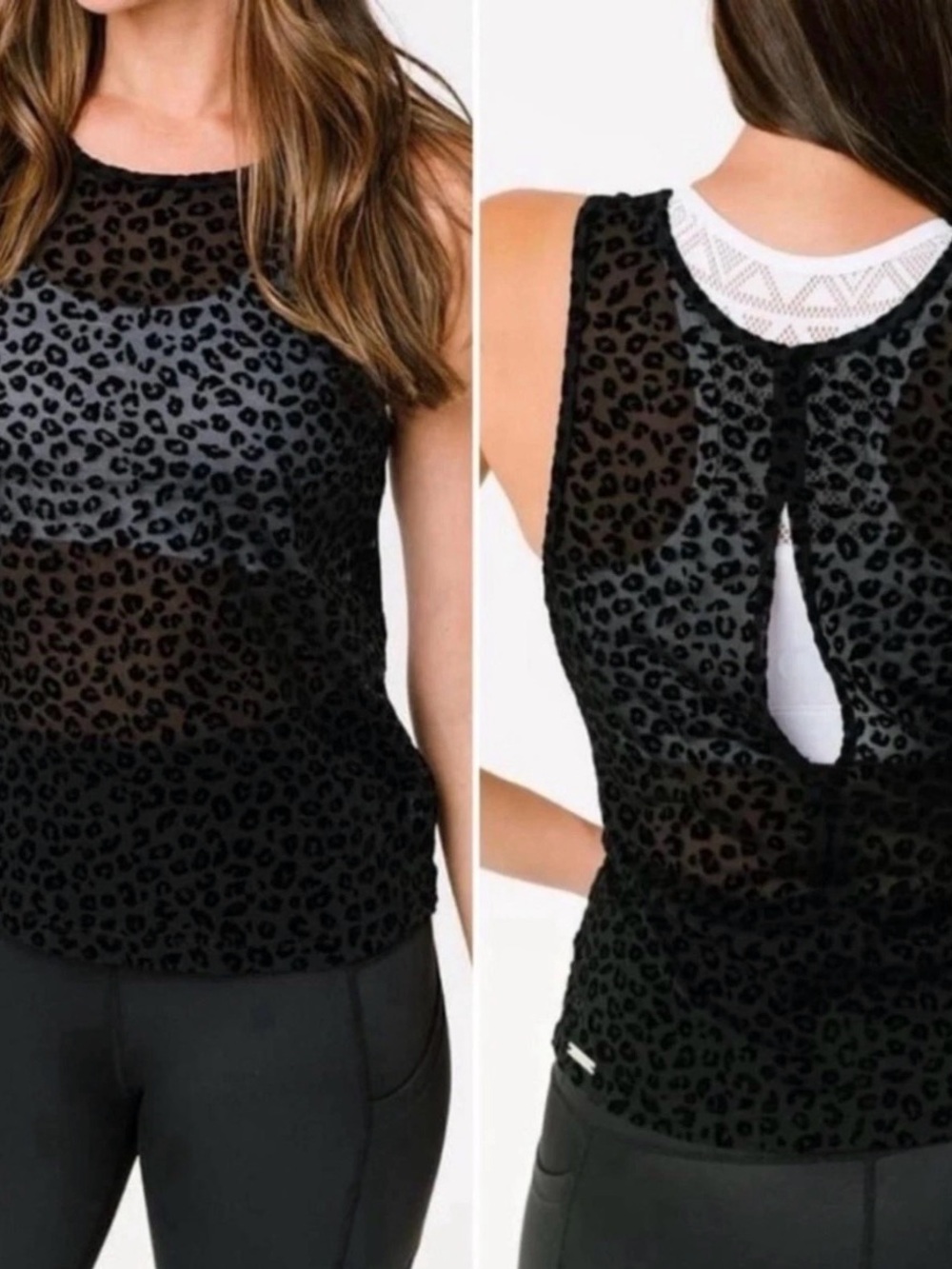 ZYIA Black Sheer Leopard-Print Tank Top